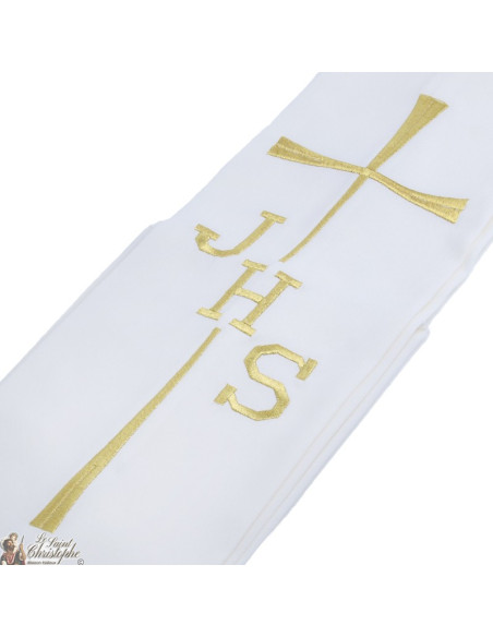 Priest stole cream beige color embroidered cross JHS