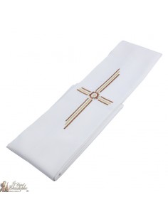 Bestickte Priesterstola cremefarben beige goldenes Kreuz und braun