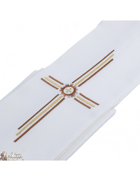 Priest stole embroidered cream color beige cross gold and brown