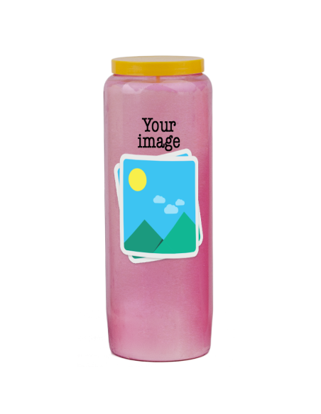 Velas de novena con su imagen y texto - personalizables - caja 20 unidades