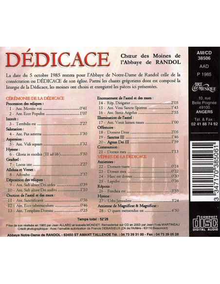 Dedicazione dell'Abbazia di Notre-Dame de RANDOL - CD