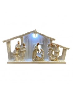 Moderne weiße Weihnachtskrippe mit LEDs - Harz