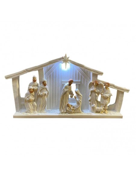 Crèche de Noël moderne blanche et LED - résine
