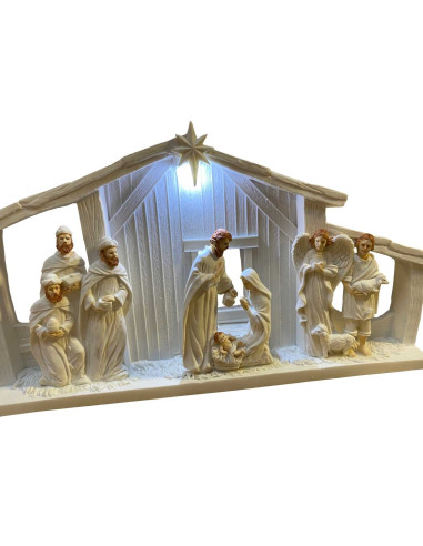 Modern white and LED Christmas crib - resin