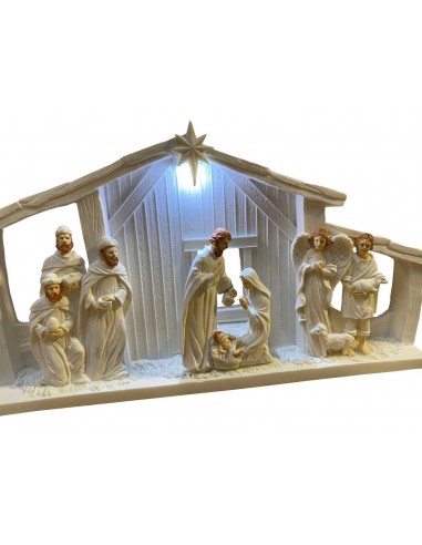 Moderna cuna de Navidad blanca y con LEDs - resina