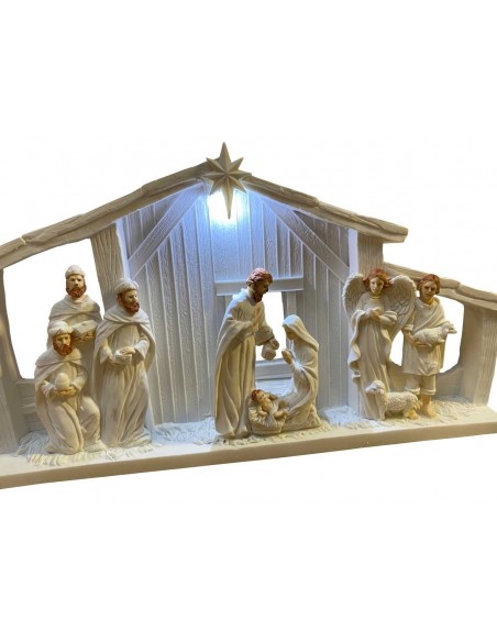 Modern white and LED Christmas crib - resin