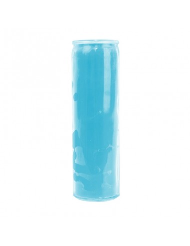 7 day candle in light blue glass colored in the mass