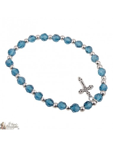 Bracelet perles en cristal bleues - Croix