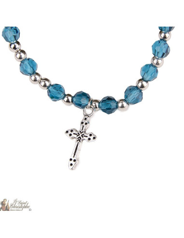 Bracelet perles en cristal bleues - Croix