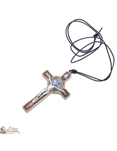 Colgante de madera en forma de cruz de San Benito con caja
