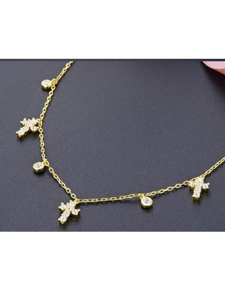 Collana con piccole croci in argento 925 e placcata oro