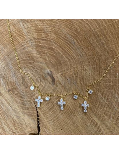 Collar con pequeñas cruces en plata de ley 925 y baño de oro