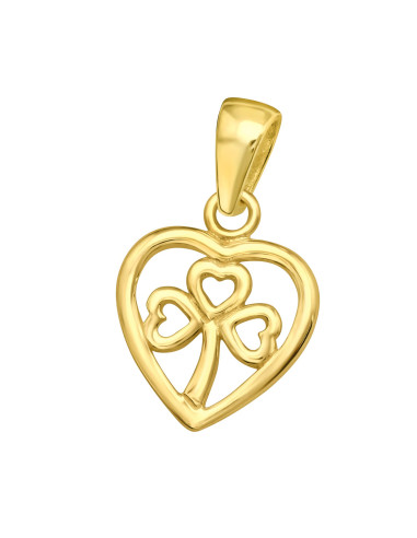 Ciondolo cuore trifoglio portafortuna in argento 925 e placcato oro