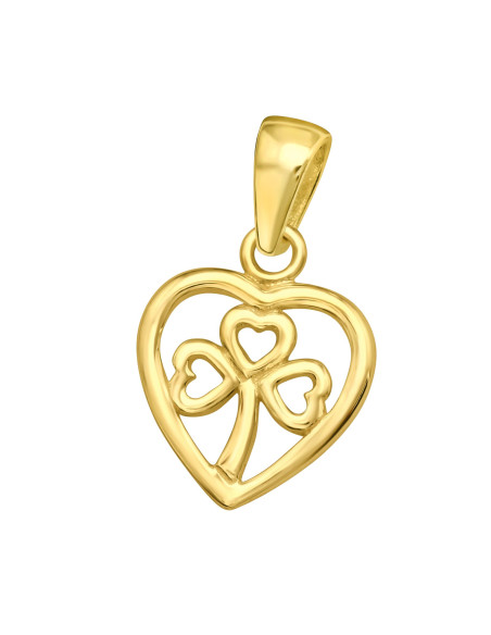 Silver 925 and gold plated clover heart pendant for good luck
