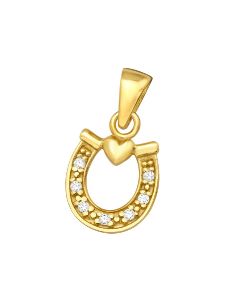 Pendentif fer à cheval porte-bonheur avec zircons argent 925 plaqué or