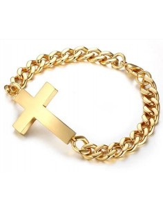 Bracelet with gold plated stainless steel cross for men