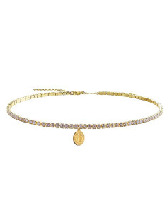 Strass ketting met Sint-Benedictusmedaille choker roestvrij staal goudkleurig