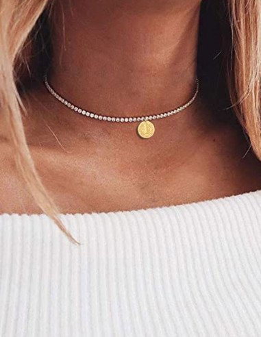 Collana strass con medaglia di San Benedetto girocollo in acciaio inossidabile dorato