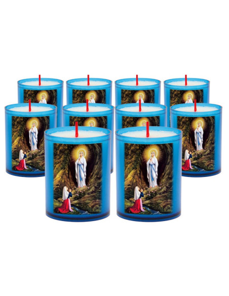 Blauwe nachtlampjes met Onze-Lieve-Vrouw van Lourdes - 10 stuks
