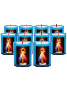 Candele notturne blu con l'immagine di Cristo Misericordioso - 10 pezzi