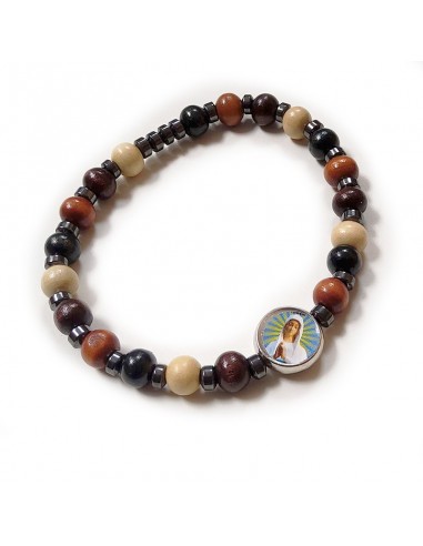 Wooden bracelet hematite dizaine Virgin of Banneux