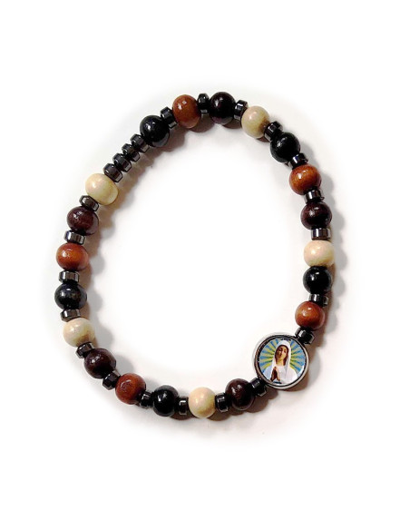 Bracelet en bois hématites dizaine Vierge de Banneux