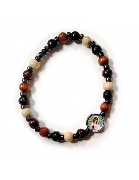 Pulsera de madera hematites diez Virgen de Banneux