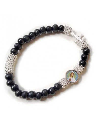 Bracelet dizaine en bois élastique Vierge de Banneux