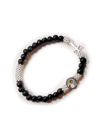 Bracciale rosario in legno elastico Madonna di Banneux