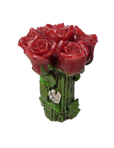 Bougie fleurs roses rouges et pins Ange Gardien