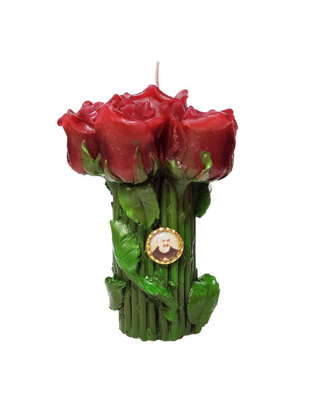 Vela con rosas rojas y broches Padre Pio - 1