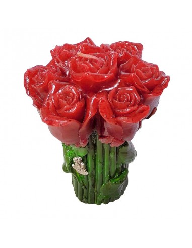 Candela con rose rosse e spilla di San Francesco d'Assisi