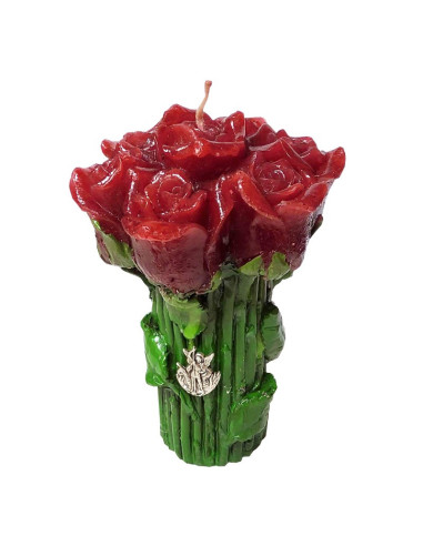 Kaars met rode rozen en aartsengel Sint Michiel pin