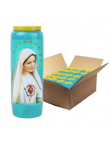 Vela de novena azul claro a Nuestra Señora de Fátima - caja de 20 piezas