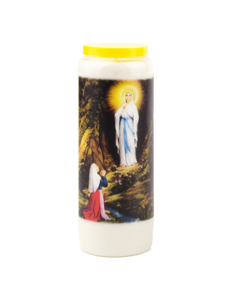 Bougie de neuvaine blanche à Notre Dame de Lourdes modèle 1