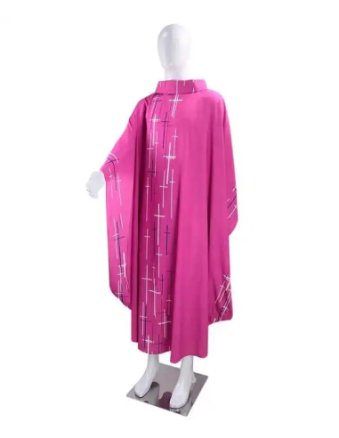 Loose-fitting modern-style mauve chasuble - polyester