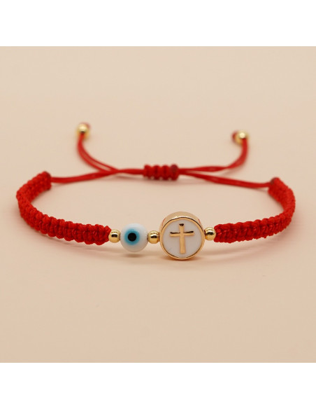 Pulsera cruz contra el mal de ojo protección - rojo
