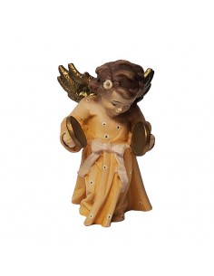 Angel in natural wood carved color - cymbals - 8 cm