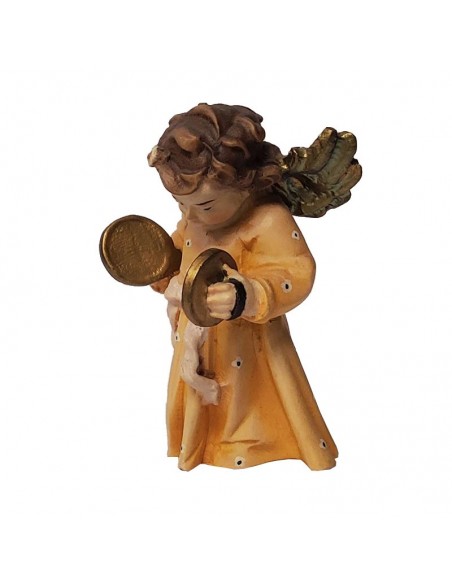 Ángel en madera natural tallada color - platillos - 8 cm