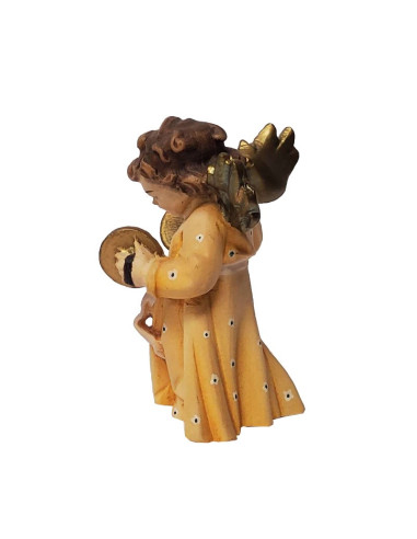 Angel in natural wood carved color - cymbals - 8 cm