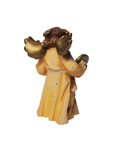 Angel in natural wood carved color - cymbals - 8 cm