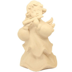 Angelo in legno naturale intagliato - flauto - 10 cm