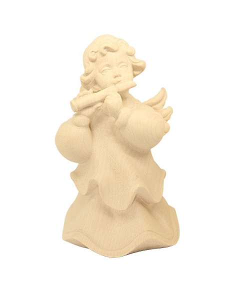 Gesneden natuurlijk houten engel - fluit - 10 cm
