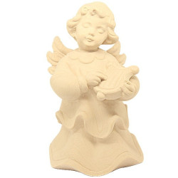 Angelo in legno naturale intagliato - lira - 14 cm