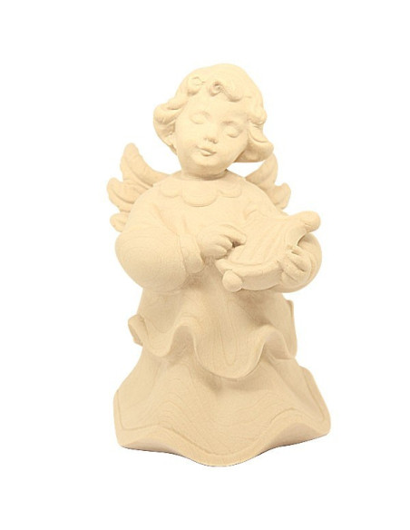 Geschnitzter Engel aus Naturholz - Leier - 14 cm