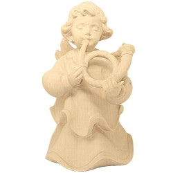 Ange en bois naturel sculpté - cor - 14 cm