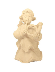 Carved natural wood angel - horn - 14 cm