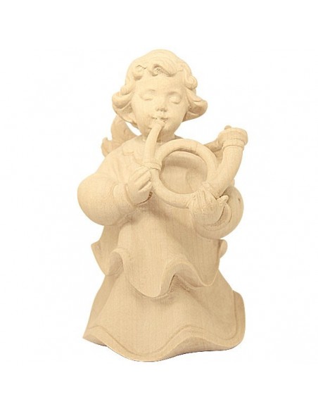 Ange en bois naturel sculpté - cor - 14 cm