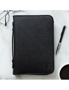 Funda para Biblia de piel sintética texturizada negra - Grande