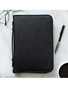 Housse pour Bible noire en similicuir texturé - Grand format